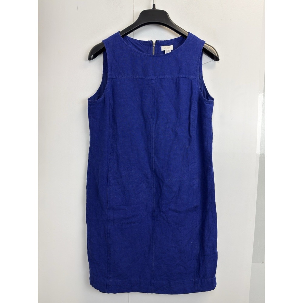 Chico's Dress Linen Blend Women's Size 0.5‎ (Small) Blue Sleeveless Pockets